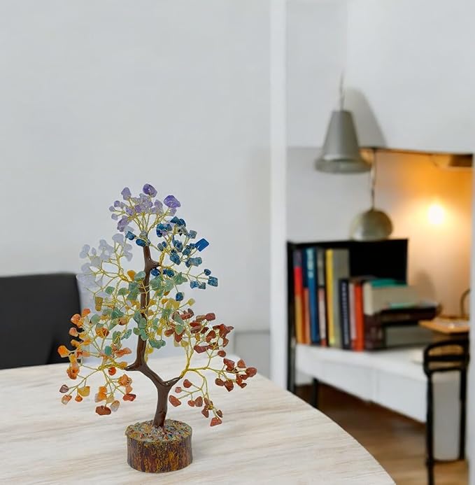 Gemstone Handcrafted Crystal Tree of Life, 7 Chakra Healing Stones, Bonsai Style Decorative Tree for Home, Office Desk, Living Room, Birthday Gifts for Women, Mom.