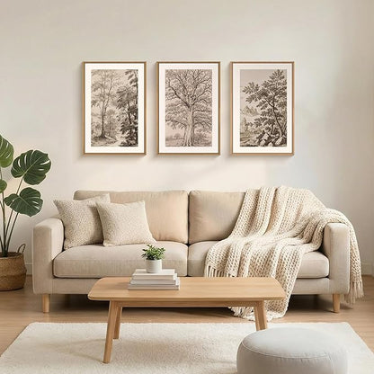 Aryroi Large Vintage Tree Sketch framed Canvas Wall Art,Brown and Beige Botanical Wall Decor,Natural Forest Artwork,Textured Landscape Art Print for Living Room,Bedroom,Office- 16"x24"x3