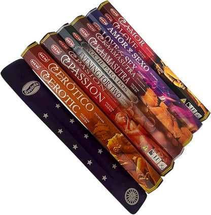 Hem Incense Sticks Variety Pack #3-120 Insence-Sticks (6 Incents x 20 Insense) and Incense Stick Holder Bundle with 6 Love Themed Fragrances