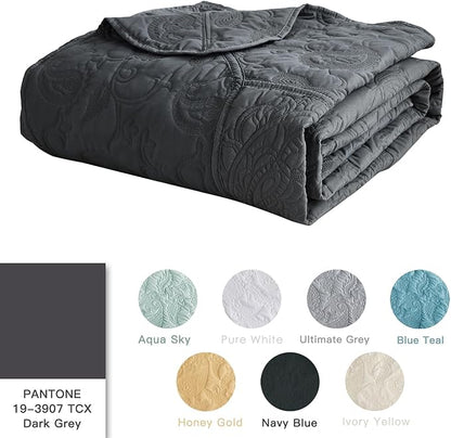 HZ & HY Oversized King Bedspread 138x122 Extra Wide, Quilted Coverlet Bedding Set, Lightweight Thin Comforter, Reversible, Luxurious, 5 Piece, 100% Microfiber, California/Alaskan King, Dark Grey