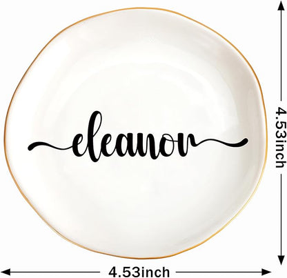 JoycuFF Eleanor Personalized Name Ceramic Jewelry Tray, Mothers Day Christmas Anniversary Engagement Birthday Gifts for Women Couples, Trinket Dish for Rings Earrings Necklaces Bracelets Keys