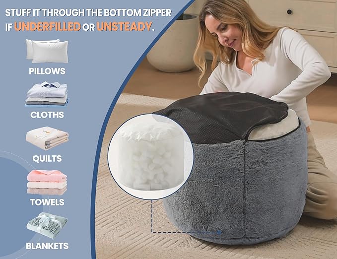 Pouf Ottoman Foot Rest 20"x15" Footstools and Ottomans Small with Filling Cream Small Beige Ottoman Foot Rest Ivory Poofy Ottom Stool Soft Poofs/Ottomans Furniture Living Room Ottom Footstool