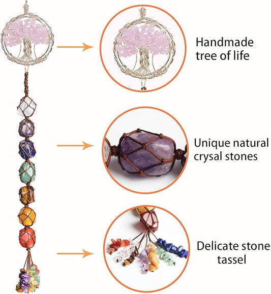 Anjiucc Handmade Crystal Window Car Hanging Ornaments 7 Chakra Home Ornament Yoga Meditation Car Decoration（A-Style 14）