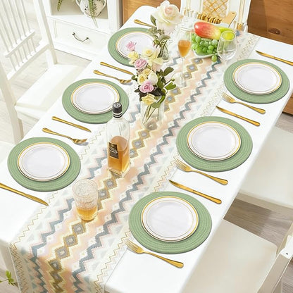 Round Placemats Set of 6, Cotton Rope Woven Table Mats, Hot Pads for Kitchen, Non Slip Heat Resistant Place Mats, 13 Inches Braided Placemat for Farmhouse Decor and Kitchen Table Decor (Green)