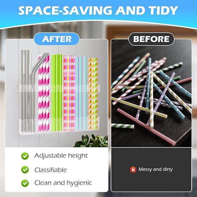 Cabinet Straw Holder,Acrylic Straw Organizer,Straws Dispense for Kitchen Counter and Cabinet Door（Transparent）