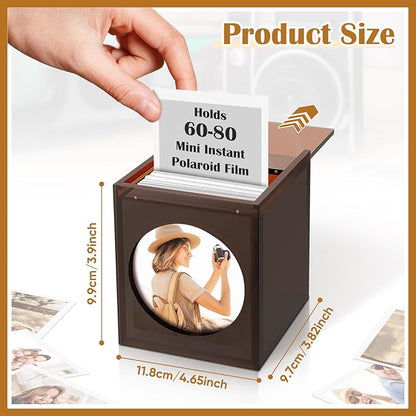 Acrylic Polaroid Picture Frame and Photo Storage Box with Magnetic Sliding Cover for Instax Mini Polaroid Film, 4.2’’x3.5’’ Instax Frame, Picture Frame,Wedding Guest Book Alternative for Reception
