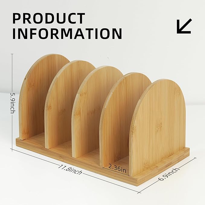 Bamboo Cook Book Organizer, Desktop Bookshelf, Convenient Book Stand, 4-Slot Recipe Holder, Table Cookbook Storage for Home & Kitchen