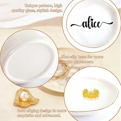 JoycuFF Alice Personalized Name Ceramic Jewelry Tray, Mothers Day Christmas Anniversary Engagement Birthday Gifts for Women Couples, Trinket Dish for Rings Earrings Necklaces Bracelets Keys