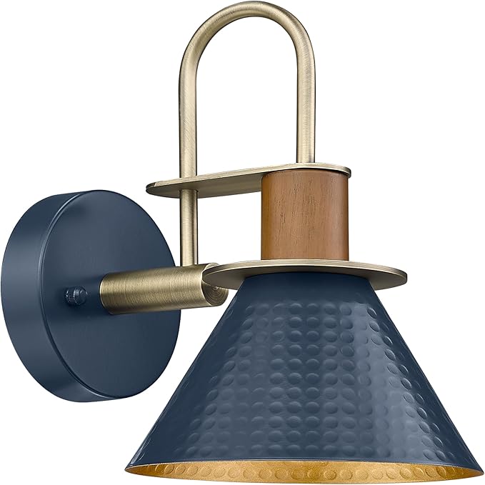 Modern Wall Sconces, HWH Industrial Sconce Wall Lighting Indoor Wall Lamp, 1-Light Barn Vanity Light for Kitchen Bedroom, Hammered Metal Shade, Navy Blue Finish, 5HZG74B-L BL+BG