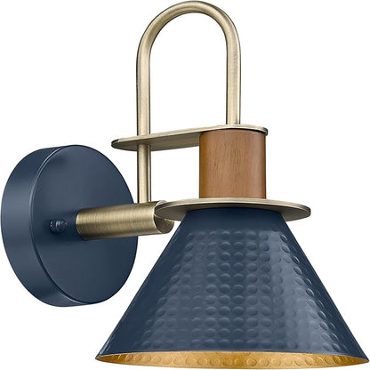 Modern Wall Sconces, HWH Industrial Sconce Wall Lighting Indoor Wall Lamp, 1-Light Barn Vanity Light for Kitchen Bedroom, Hammered Metal Shade, Navy Blue Finish, 5HZG74B-L BL+BG