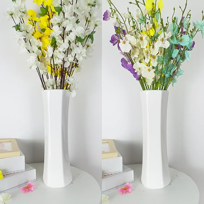 12Inch Tall White Ceramic Flower Vase, Textured Modern Vases for Living Room Decorations, Shelf, Table Centerpieces, Farmhouse Small Ceramic Vase