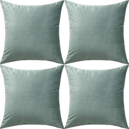 Artaimee Velvet Throw Pillow Covers 18x18 Inches - Set of 4, Grey Green, Soft & Cozy Decorative Cushion Covers for Sofa, Bed, Couch, Office & Car – Hidden Zipper, Machine Washable