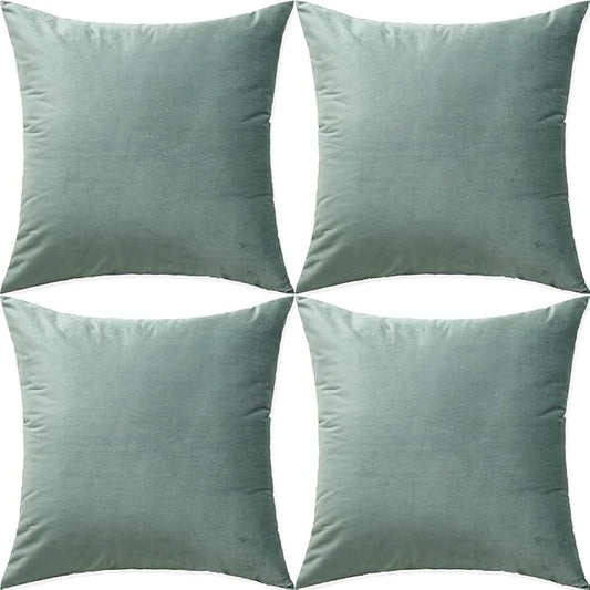 Artaimee Velvet Throw Pillow Covers 18x18 Inches - Set of 4, Grey Green, Soft & Cozy Decorative Cushion Covers for Sofa, Bed, Couch, Office & Car – Hidden Zipper, Machine Washable