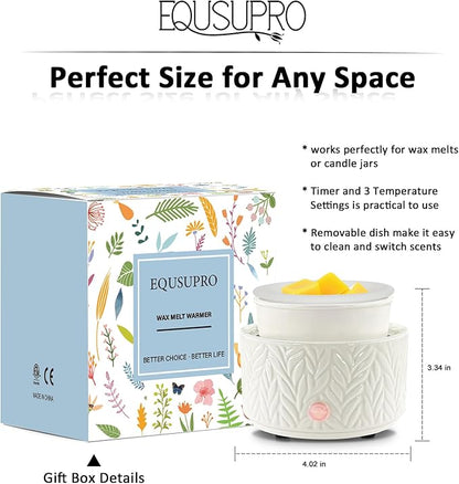 Wax Melt Warmer with Timer-3-in-1 Wax Melter Burner with Silicone Liner, Fragrance Warmer for Scented Candles, Wax Tarts, Essential Oils to Freshen Home Office, Auto Shut Off & Temperature Adjustment