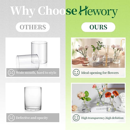 Hewory Small Bud Vases Set of 12: Clear Glass Vases for Flowers - Modern Bud Vase Bulk for Wedding Centerpieces Baby Shower Parties Rehearsal Dinner Table Decorations