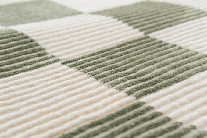 Revival Rugs Gambit 3'11"x6'1" Checkered Rug Machine Washable Area Rug for Kitchen Bedroom - 100% Recycled Oeko-TEX Certified, Medium Pile, Green, Beige