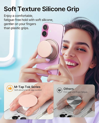 Sinjimoru for MagSafe Phone Grip — 3000G Magnetic Hold, Soft Silicone Comfort, Metal Plate Included, iPhone 17/16/15/14/13, M-Tap Tok Ring Stand Black