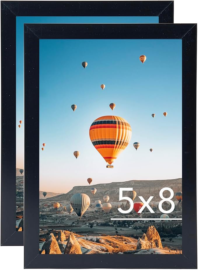 5x8 Picture Frame Set of 2 Black for Wall Hanging or Tabletop- Wall Mounting Horizontally or Vertically, 5 x 8 Wall Gallery Poster Photo Frames for 5 by 8 Photo,2 Pack, Black