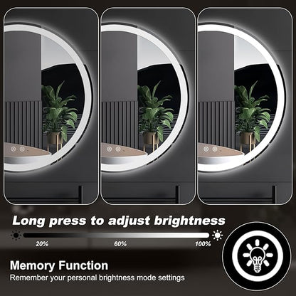 Sweetcrispy 24 Inch Round LED Bathroom Mirror with Lights, Circle Vanity Mirror with Anti-Fog, Dimmable, 3-Color Light, Memory Function, Tempered Glass