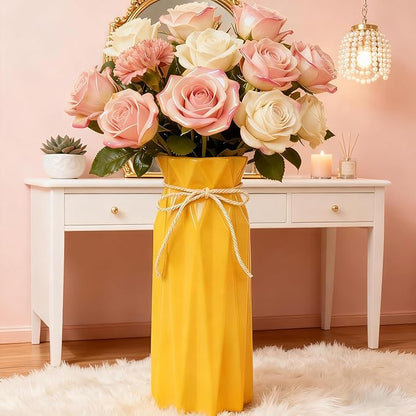 Ceramic Vase for Home Decor Yellow Modern Flower Vase for Pampas Grass Dried Flowers 9.5" H x 3.9" W Vases for Living Room Decorations Porcelain Tulip Vases for Table Kitchen Decor