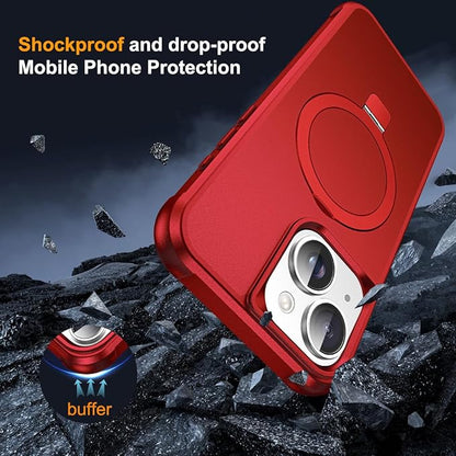 Compatible with iPhone 15 Case with Invisible Magnetic O-Ring Stand Military-Grade Case for iPhone 15 6.1" [Compatible with Mag-Safe][Great Grip Feeling], Red