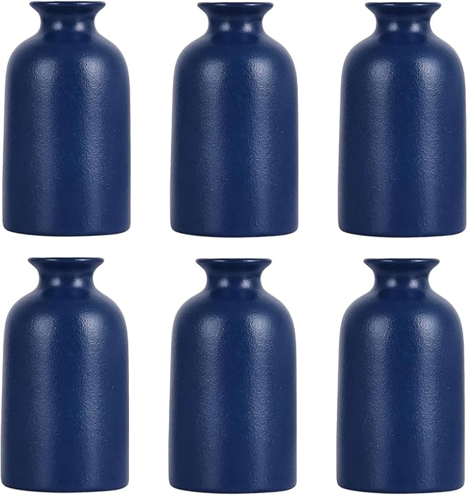 Blue Bud Vases Set of 6 - Mini Blue Ceramic Vases for Flowers, Modern Bud Vase for Table Decor, Boho Small Vase for Home Decor, Centerpieces in Bulk for Wedding, Home, Table, Party Decor