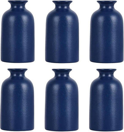 Blue Bud Vases Set of 6 - Mini Blue Ceramic Vases for Flowers, Modern Bud Vase for Table Decor, Boho Small Vase for Home Decor, Centerpieces in Bulk for Wedding, Home, Table, Party Decor