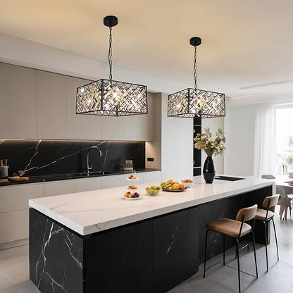 Modern Crystal Chandelier, 6-Light Black Chandeliers for Dining Room with Adjustable Chain, 51 Inch Ceiling Light Fixture for Bedroom, Foyer (Bulbs Not Included)