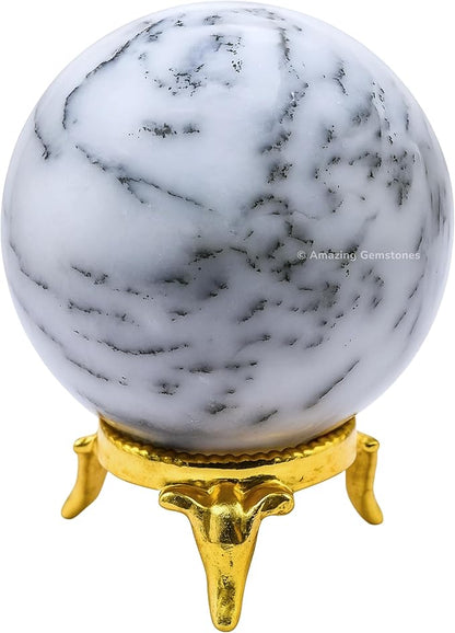 Amazing Gemstone Dendrite Opal Crystal Ball with Stand - 1.5 Inches Crystal Sphere Meditation Balls for Witchcraft and Decorative Balls