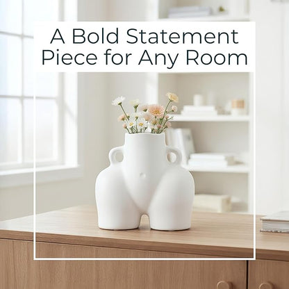 Sagebrook Home Modern Glam Decorative Vase - Unique Body Shape Design - Stoneware Ceramic - Stylish Home & Office Accent - Perfect for Living Room, Bedroom, or Desk - 6" White