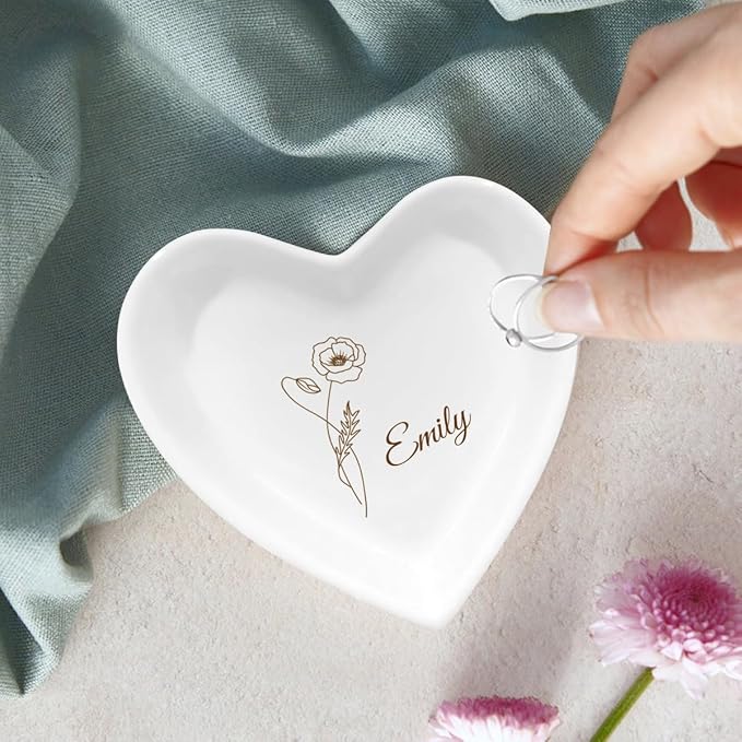 Customized Trinket Tray Dish - Ceramic Jewelry Dish for Rings, Earrings, Bracelets (Weddings, Bridesmaids, Personalized Gifts)