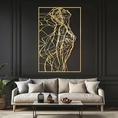 BIANGING Modern Woman Face Metal Wall Decor, Abstract Woman Face Metal Wall Decor, Abstract Female Line Wall Art, Minimalist Line Wall Art for Bathroom Living Room Bedroom (Gold, 41"x28"/105x70cm)