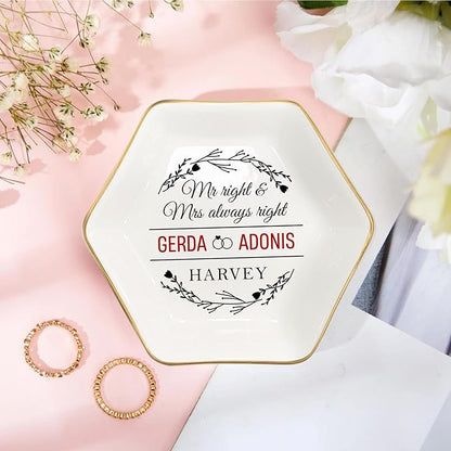 Custom Couple Jewelry Tray Wedding Gifts for Bride and Groom, Personalized Mr and Mrs Ring Dish, Engagement Ceramic Ring Holder, Newlywed Trinket Plate, Gift for Romantic Anniversary