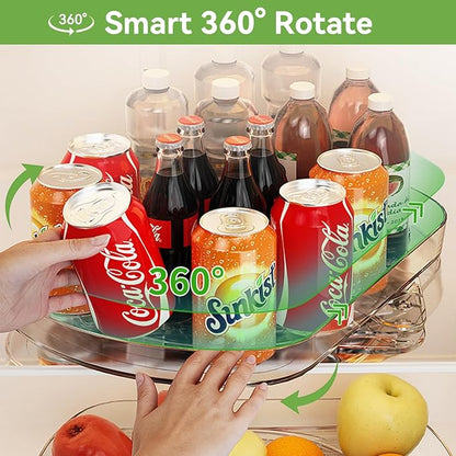 Voova Lazy Susan Turntable Organizer for Refrigerator, 360° Rotating Fridge Organizers and Storage,Rectangle Condiment Organizer Rack for Fridge,Cabinet, Kitchen, Pantry, Countertop, Clear (2 Pack)