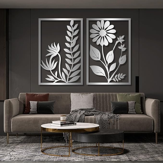 Hotuijxca Black Abstract Flower Metal Wall Art, Metal Floral Minimalist Line Art, Flowers Line Wall Art for Livingroom, Bedroom (Gold, 41"x66"/105x164cm, metal wall art)