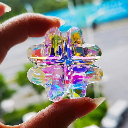 H&D HYALINE & DORA 45mm Hanging Crystal Four Leaf Clover Chandelier Prism Pendant Suncatcher for Window, Fengshui Hanging Ornament, Rainbow Maker