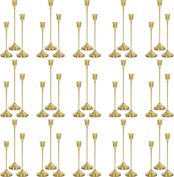 Candlestick Holders 45 PCS, Metal Taper Candle Holder, Brass Gold Candle Holders for Pillar Candles, Vintage Dining Table Centerpiece Decorations for Wedding Party Christmas Halloween Decor