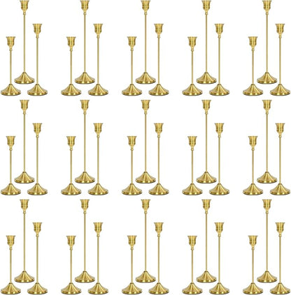 Candlestick Holders 45 PCS, Metal Taper Candle Holder, Brass Gold Candle Holders for Pillar Candles, Vintage Dining Table Centerpiece Decorations for Wedding Party Christmas Halloween Decor