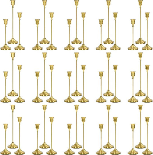 Candlestick Holders 45 PCS, Metal Taper Candle Holder, Brass Gold Candle Holders for Pillar Candles, Vintage Dining Table Centerpiece Decorations for Wedding Party Christmas Halloween Decor