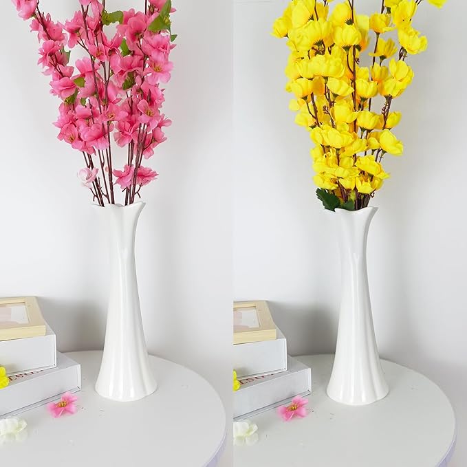 12Inch Tall White Ceramic Vase for Home Decor, Modern Textured Vase for Living Room, Farmhouse, Shelf, Table Centerpieces