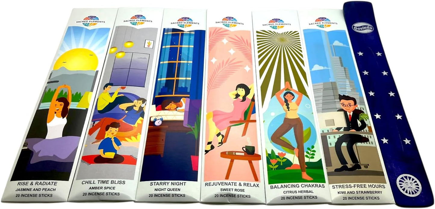 Incense Sticks Variety Pack #-120 Insence-Sticks (6 Incents x 20 Insense) + Incense Stick Holder Bundle with 6 Themed Fragrances (Balanced Living)