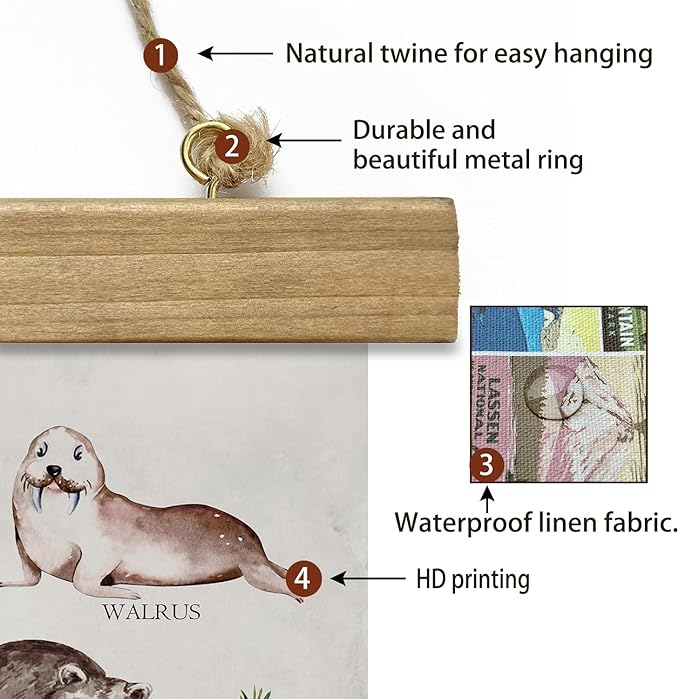 XIAOAIKA Winter Wildlife Educational Poster - Illustrated Arctic Animals Chart with Wooden Frame - Seasonal Nature Wall Art for Classroom, Home, or Nature Center 16 x 23 Inches