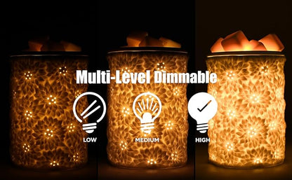 Sunflower Flower Wax Melt Warmer with Timer Dimmable Electric White Ceramic Christmas Oil Melter Cute Small Aromatherapy for Women Home Decorative Burner Light Scented Candle Tart Scent Warm Fragrance