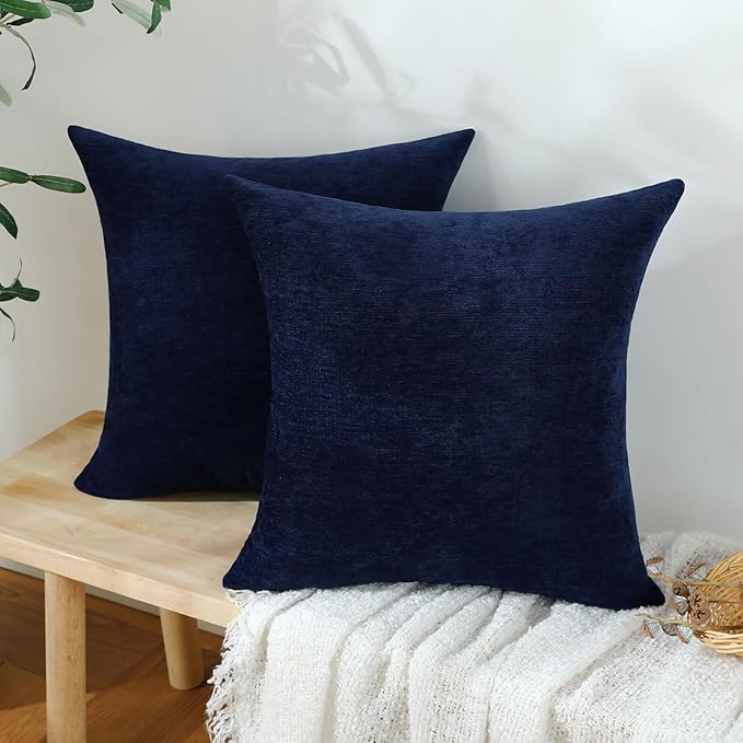 Jeneoo Navy Blue Decorative Throw Pillow Covers Soft Chenille Comfy Square Couch Cushion Cases for Living Room Sofa Decor (Set of 2, 20 x 20 Inches)