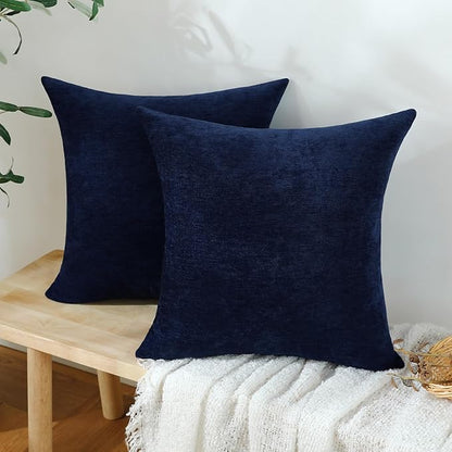 Jeneoo Navy Blue Decorative Throw Pillow Covers Soft Chenille Comfy Square Couch Cushion Cases for Living Room Sofa Decor (Set of 2, 14 x 14 Inches)