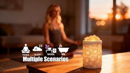Sunflower Flower Wax Melt Warmer with Timer Dimmable Electric White Ceramic Christmas Oil Melter Cute Small Aromatherapy for Women Home Decorative Burner Light Scented Candle Tart Scent Warm Fragrance