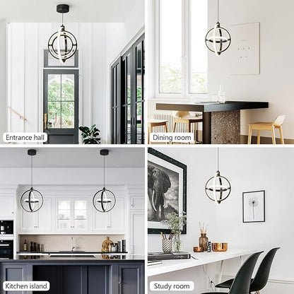 Modern LED Pendant Light Black Pendant Lights 4000K Dimmable External Glow Height Adjustable Pendant Lighting for Kitchen Island Dining Room Bedroom Living Room Foyer（3-Ring）