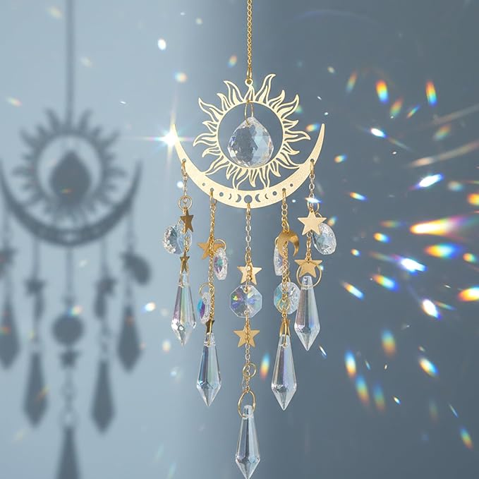 Sun Catcher Crystals, Crystal Suncatcher for Windows Hanging Indoor Outdoor, Prism Rainbow Maker, Home Garden Crystal Wind Chimes Decor for Women Valentines's