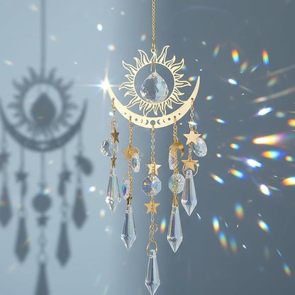 Sun Catcher Crystals, Crystal Suncatcher for Windows Hanging Indoor Outdoor, Prism Rainbow Maker, Home Garden Crystal Wind Chimes Decor for Women Valentines's