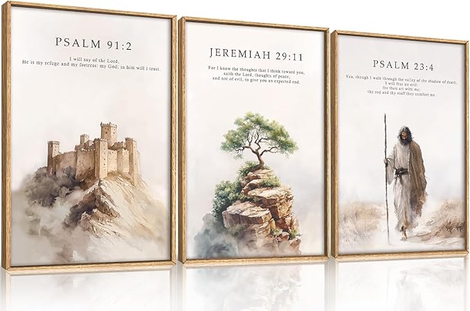 Jesus Christ Bible Verse Framed Canvas Wall Art Set,Christian Religious Faith Bible Story Wall Decor,Watercolor Easter Scripture Artwork for Church,Prayer Room,Living Room-24"x36"x3
